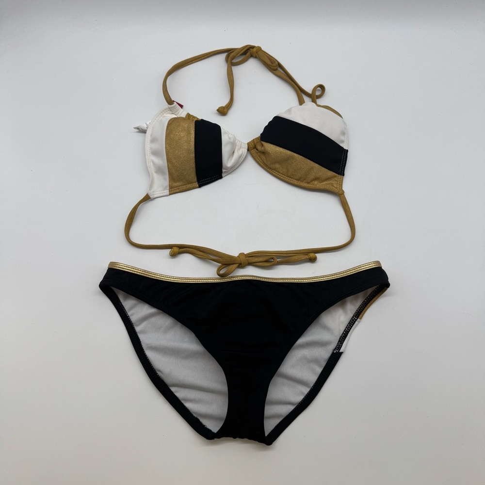 Guess USA Bikini Set – Black/Gold/White (Top L, Bottom M)